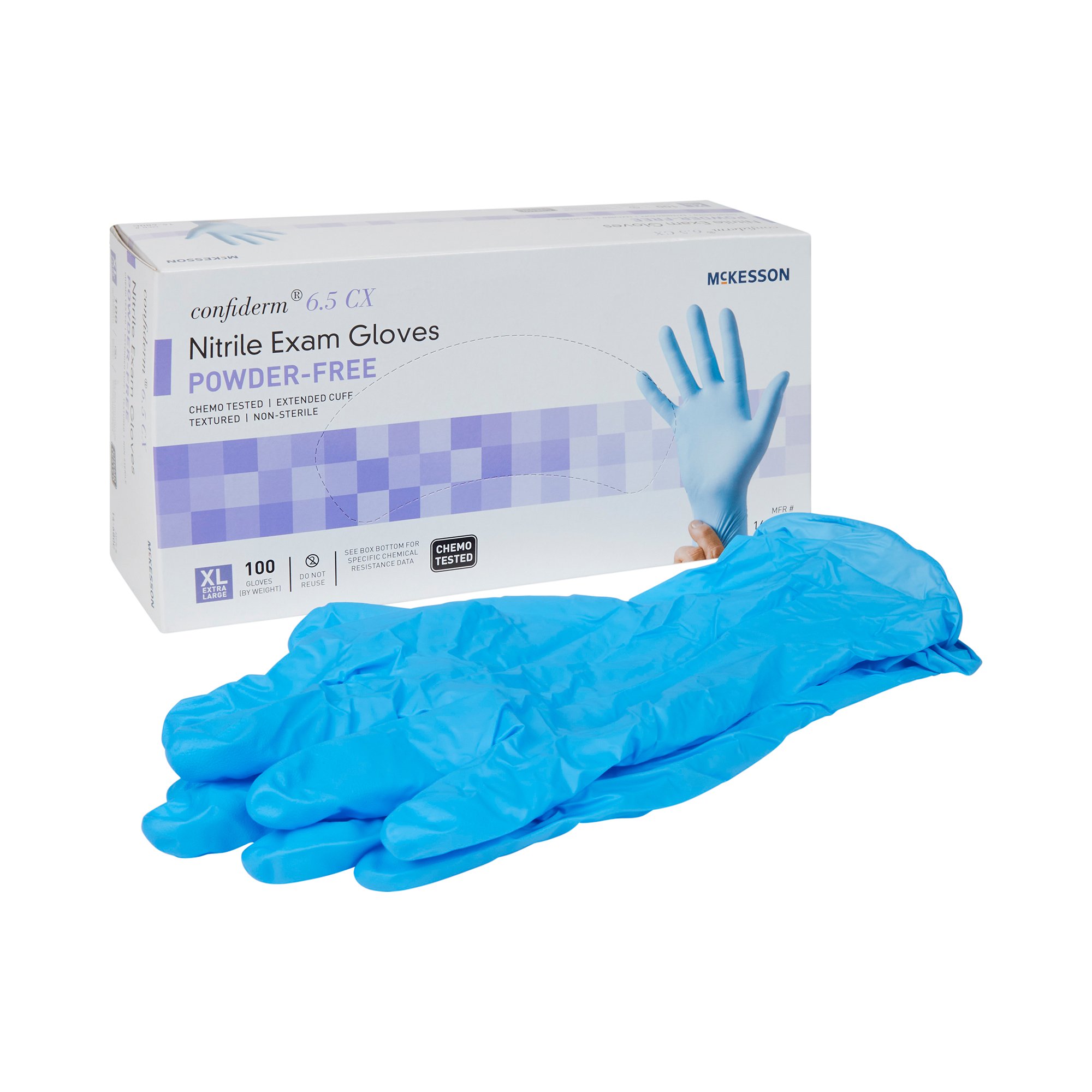 Exam Glove McKesson Confiderm® 6.5CX NonSterile Nitrile Extended Cuff Length Textured Fingertips Blue Chemo Tested