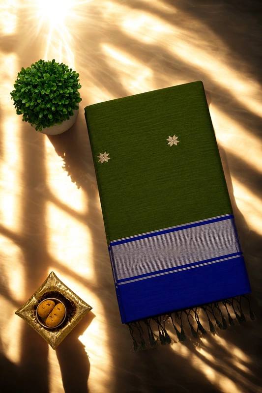 Maheswari silk cotton Green with blue