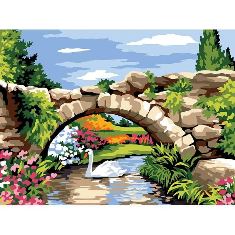 Il vecchio ponte di pietra - Tela da ricamo a mezzo punto Il vecchio ponte di pietra - Tela da ricamo a mezzo punto