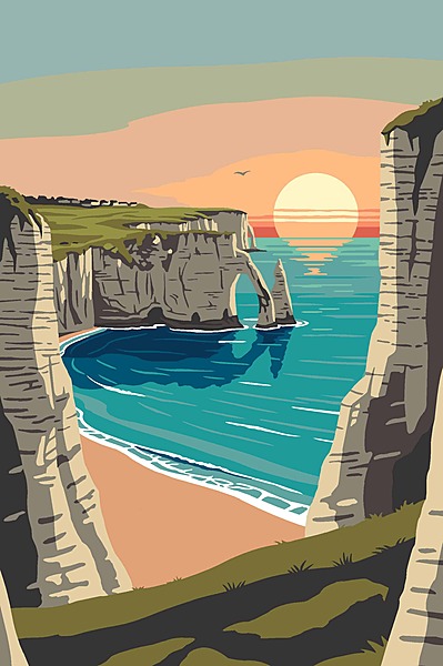 Scogliere di Étretat al Tramonto