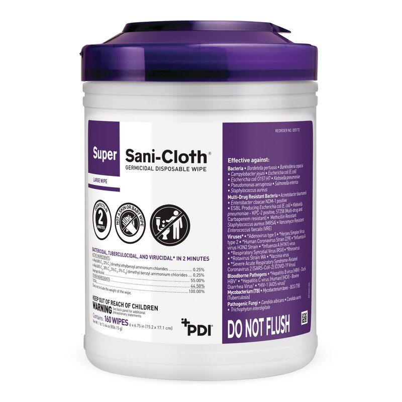Super Sani-Cloth® Surface Disinfectant Cleaner Premoistened Germicidal Wipes 160 Count Alcohol Scent