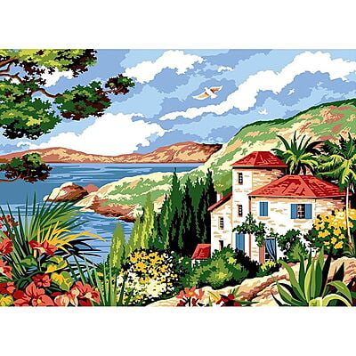 Villa sul Mare - tela da ricamare a mezzopunto prestampata