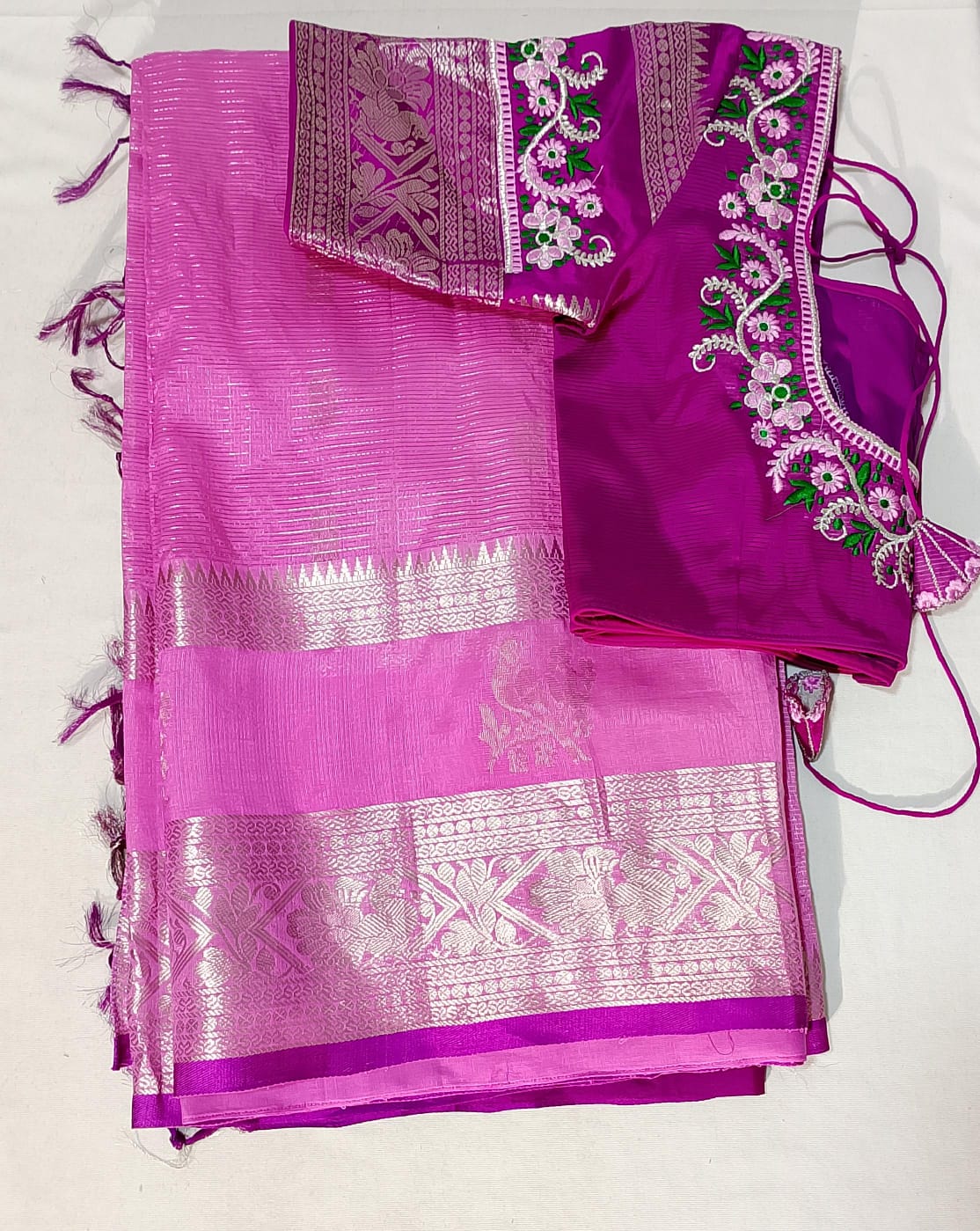 T1: Ready To Ship Beautiful Mangalagiri Kuppadam Saree With Stitched Embriodery Work Blouse