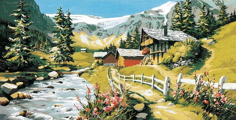 In Montagna - Grande tela da ricamare a mezzo punto