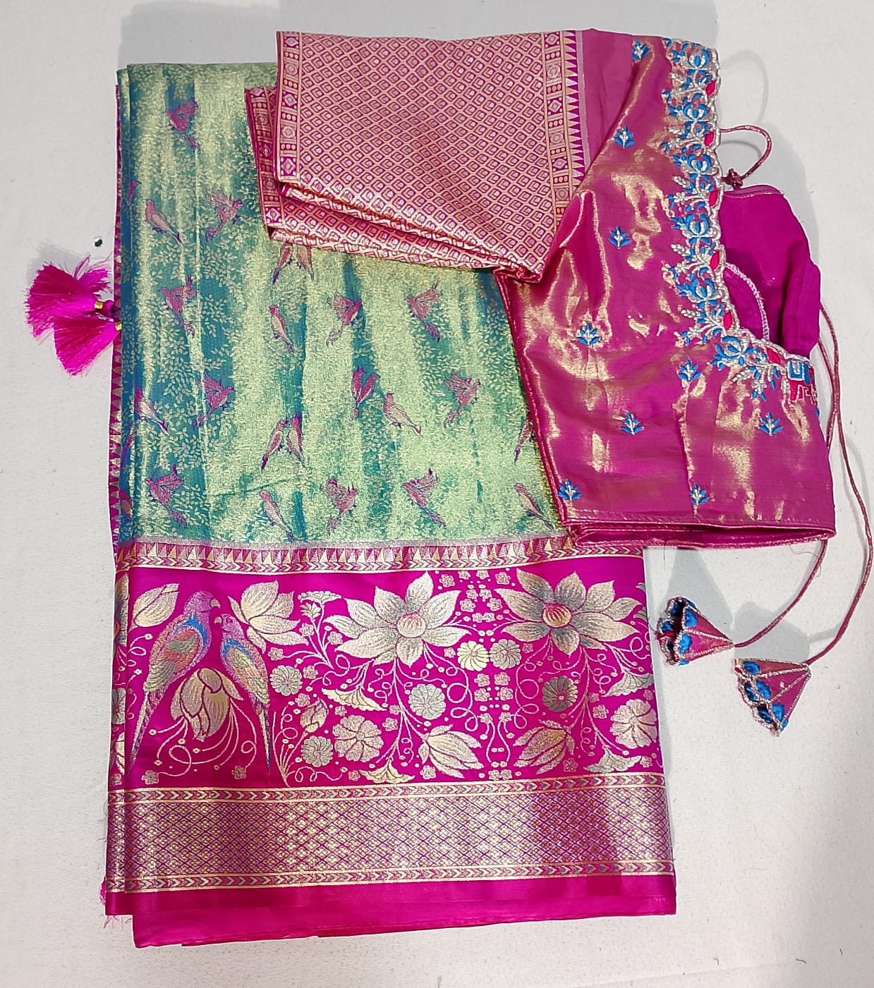 N304: Ready To Ship Beautiful Semi Kanchipattu Saree With Stitched Embroidery Work Blouse