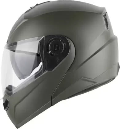 STEELBIRD SBA-7 ISS DASHING BATTLE GREEN C/V WITH INNER SMOKE SUNSHIELD (L)