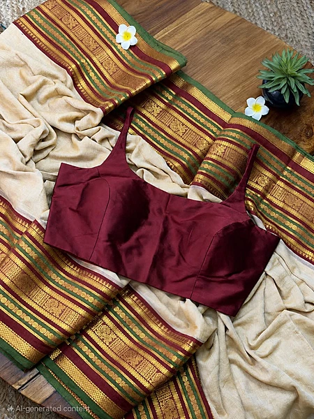Mulcotton Saree With Kanjee Border- Maroon Shade