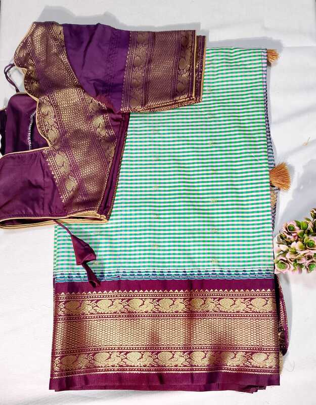 J207: Ready To Ship Beautiful Semi Gadwal Saree With Stitched Blouse J207: Ready To Ship Beautiful Semi Gadwal Saree With Stitched Blouse