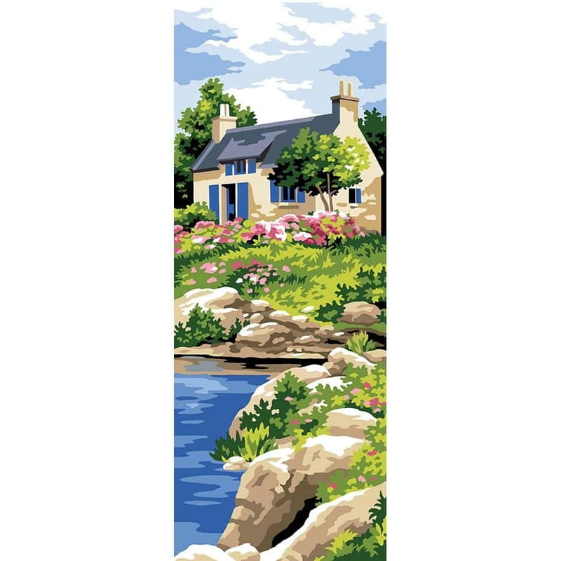 Casa vicino agli scogli - tela per ricamo a mezzopunto