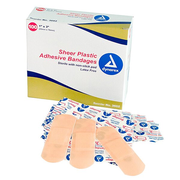 Dynarex Adhesive Strip Plastic Sheer 1 x 3 Inch Sterile (BX/100EA)
