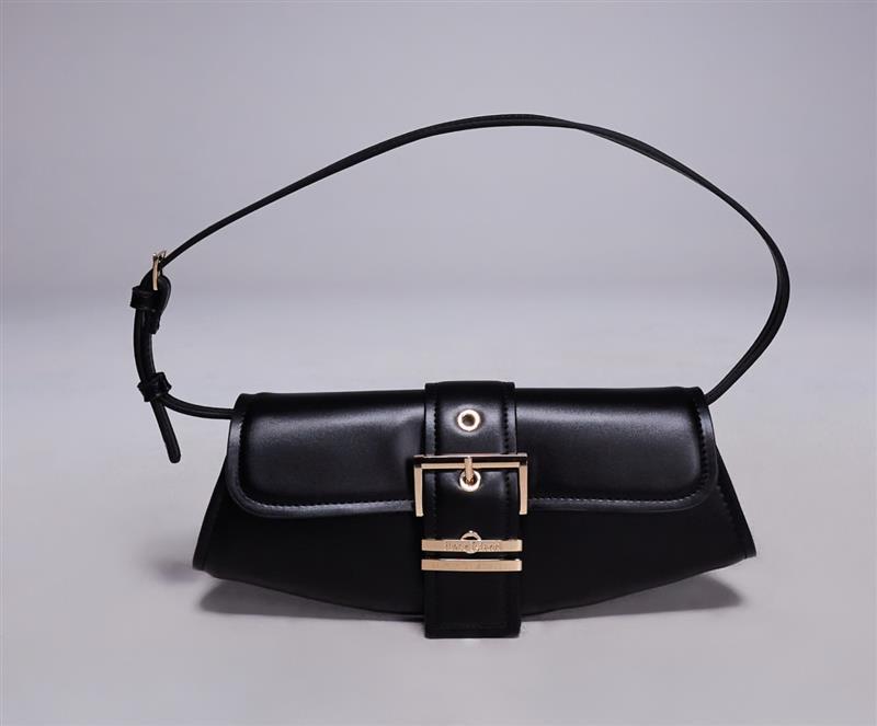River Island buckle front shoulder bag in black