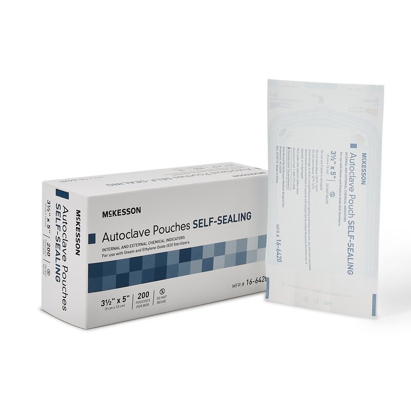 McKesson Sterilization Pouch – EO Gas / Steam, 3½ × 5 Inch, Self-Seal