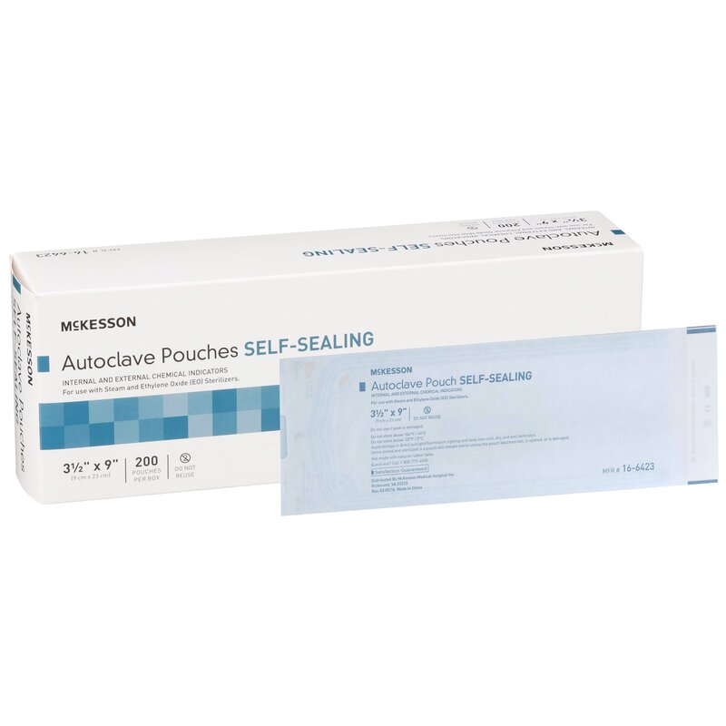 McKesson Sterilization Pouch – EO Gas / Steam, 3½ × 9 Inch, Self-Seal