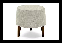 Modern Round Grey Ottoman | Upholstered Linen-Look Footstool with Tapered Wood Legs Modern Round Grey Ottoman | Upholstered Linen-Look Footstool with Tapered Wood Legs