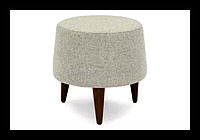 Modern Round Grey Ottoman | Upholstered Linen-Look Footstool with Tapered Wood Legs Modern Round Grey Ottoman | Upholstered Linen-Look Footstool with Tapered Wood Legs