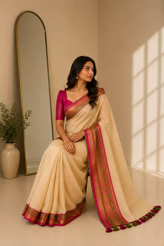 Mul cotton with Kanchi border Kerala 1
