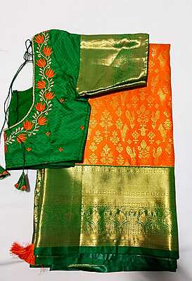 J433: Ready To Ship Semi Kanchipattu Saree With Stitched Embroidery Work Blouse