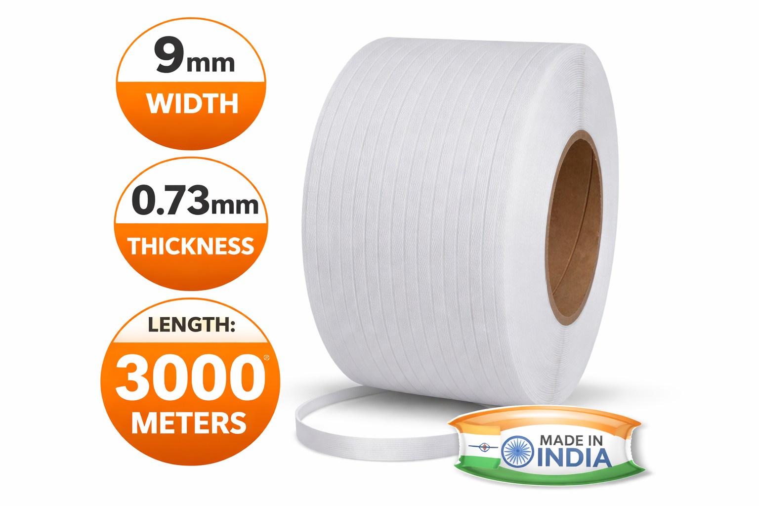VIJAYCO® 09 73 3000 Mtrs PP Strapping Roll White Plain With No Print