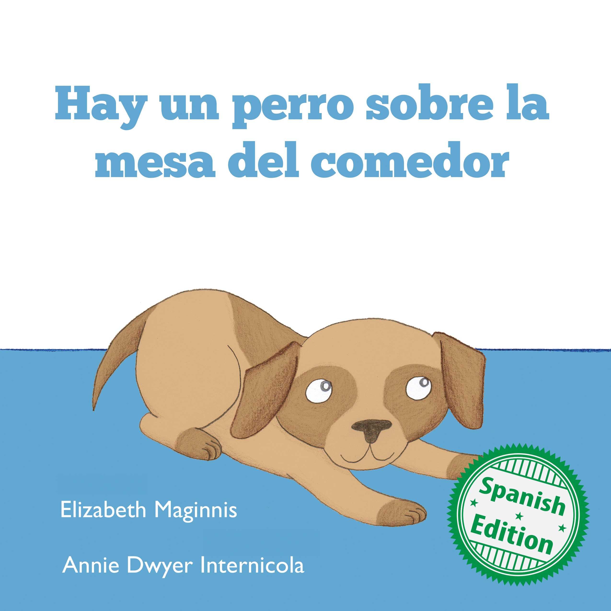 Hay un perro sobre la mesa del comedor