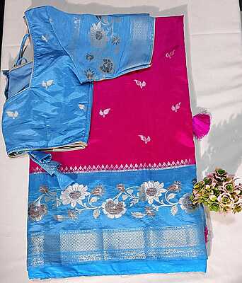 J204: Ready To Ship Beautiful Banarasi Soft Chiniya Silk  Saree With Stitched Blouse