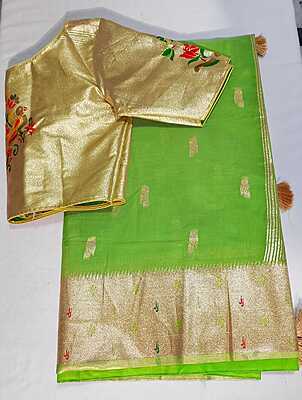 J302: Ready To Ship Beautiful Paithani Tissue Silk Saree With Stitched Blouse