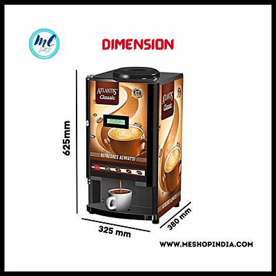 Atlantis Classic 2 lane Tea and Coffee vending machine dimension chart