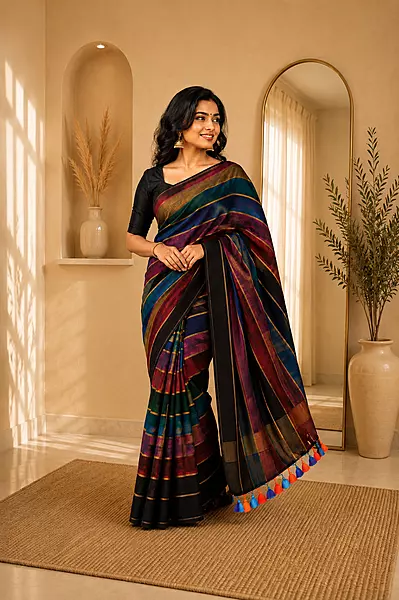Mul cotton without blouse Rainbow