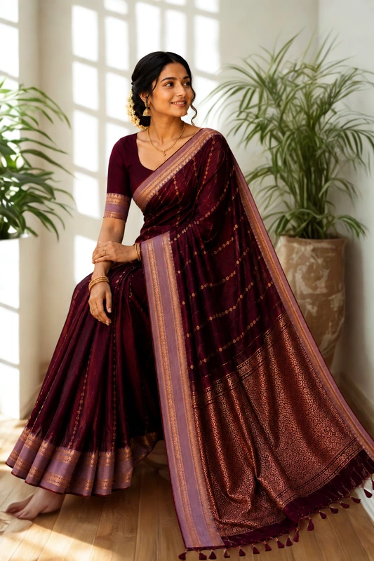 Banarasi soft silk wine