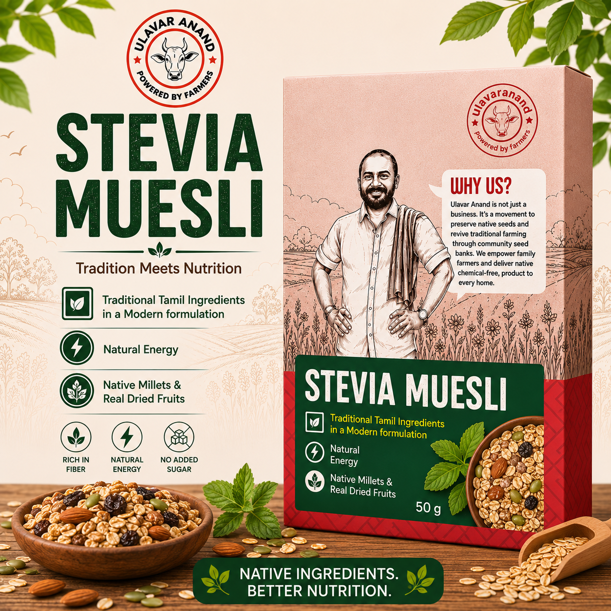 SUGAR FREE STEVIA MUESLI 50 G