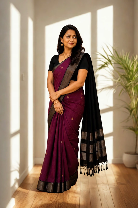 Maheswari silk cotton pink with black