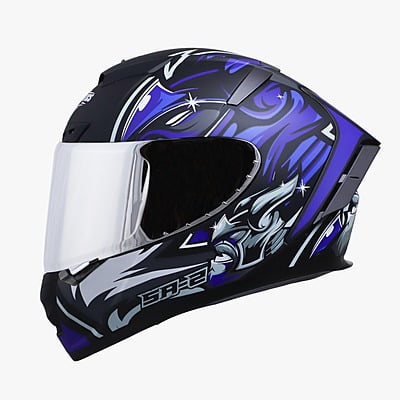 STEELBIRD SA-2 VILLAIN GLOSSY BLACK/BLUE C/V (L) + EXTRA SILVER VISOR