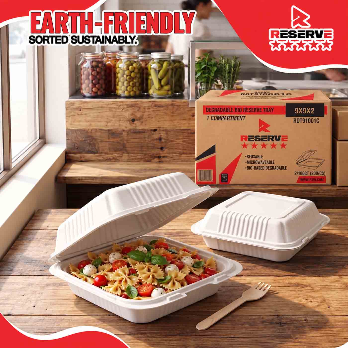 9x9x2 Degradable PP Reserve Tray 2x100 - 1C PP White