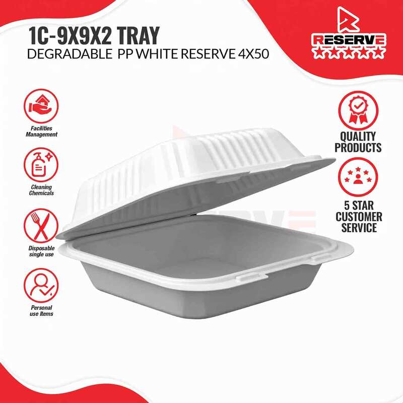 9x9x2 Degradable PP Reserve Tray 4/50 - 1C PP White