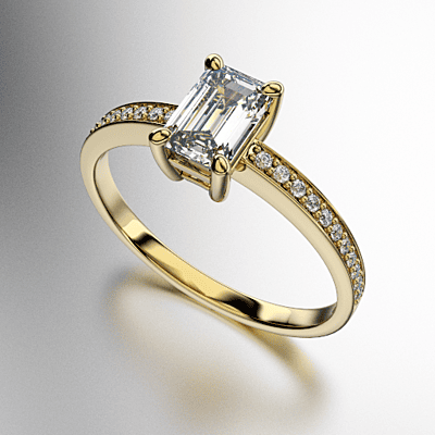 ANILLO SOLITARIO BAGUETTE OCHAVADO CON PIEDRAS REDONDAS DE COSTADO (MOD. A148)