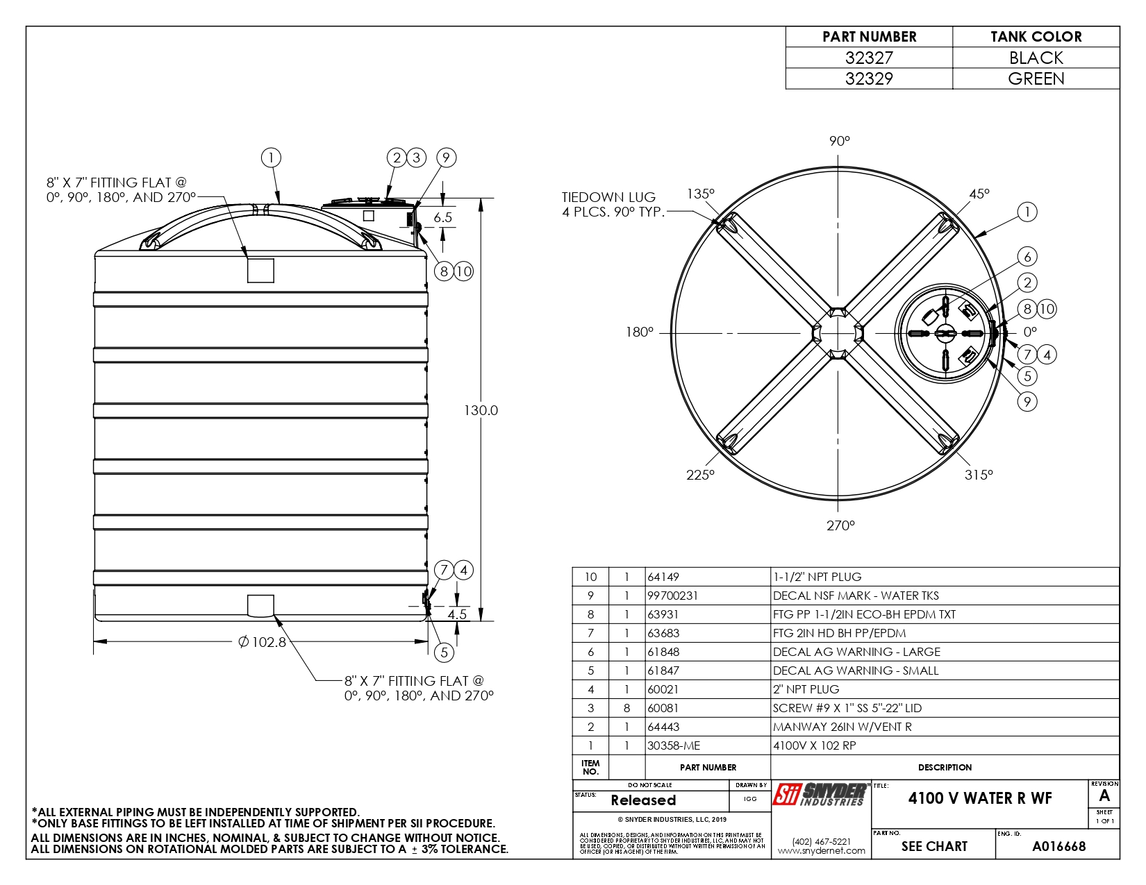 Snyder Industries 4100 Gallon Green Vertical Water Tank