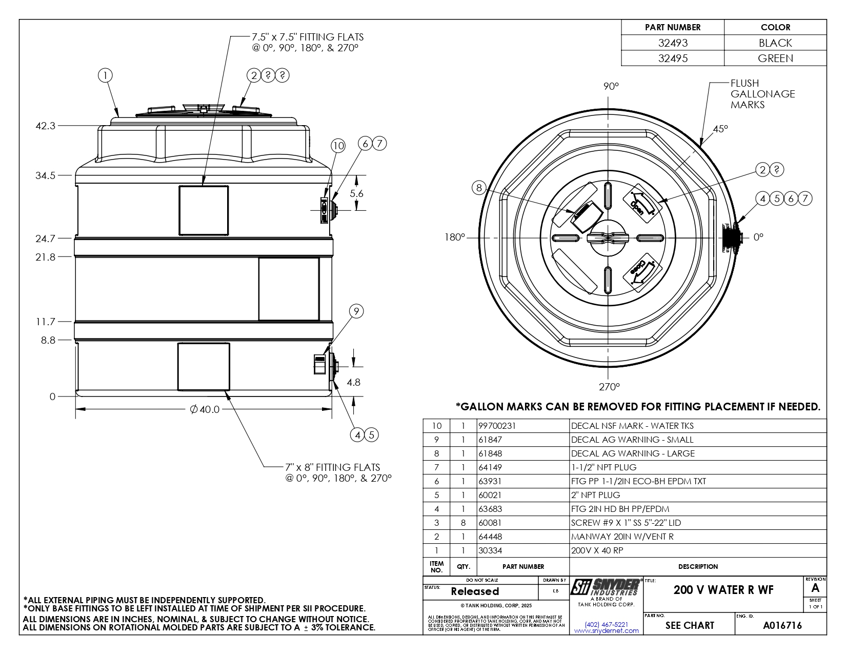 Snyder Industries 200 Gallon Green Vertical Water Tank