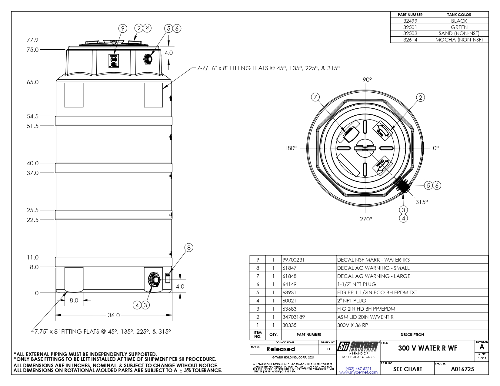 Snyder Industries 300 Gallon Mocha Vertical Water Tank