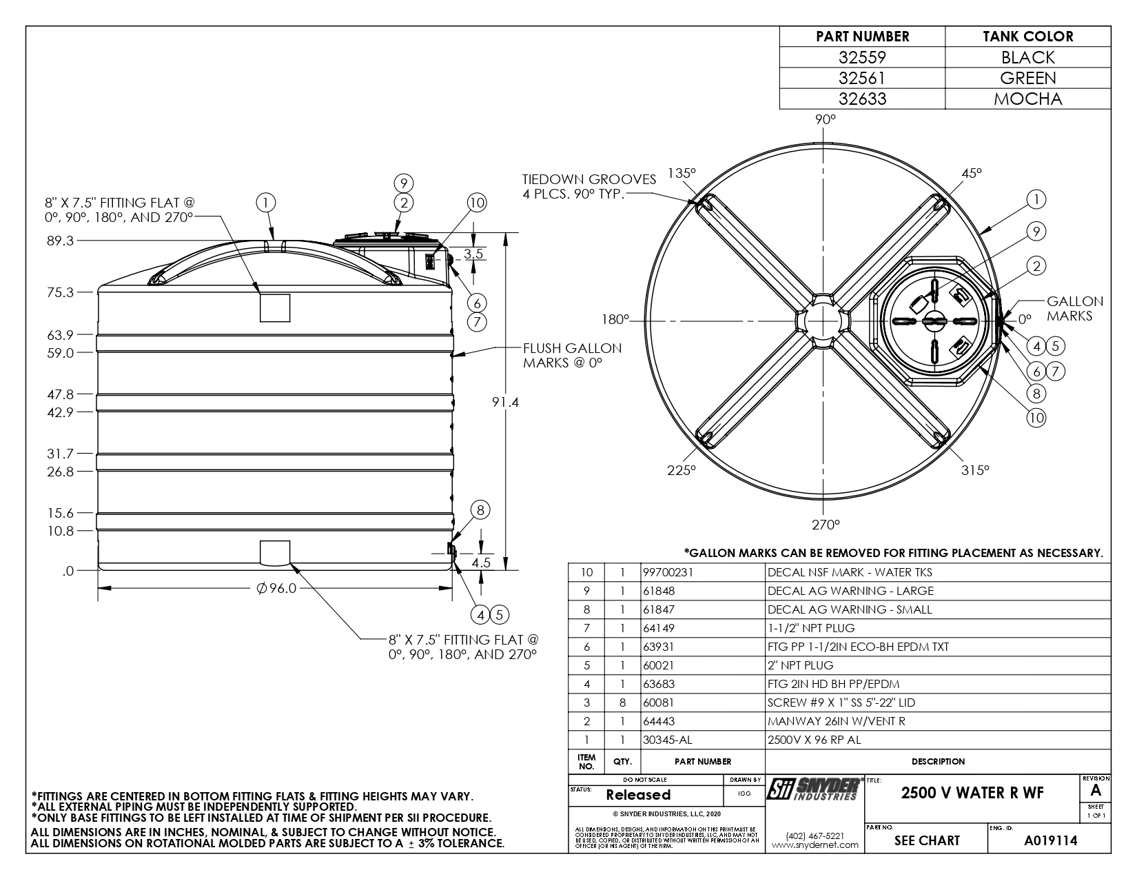 Snyder Industries 2500 Gallon Black Vertical Water Tank