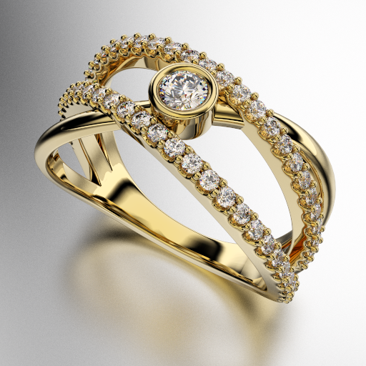ANILLO ENTRELAZADO CON PIEDRA REDONDA (3MM) CON PIEDRAS DE COSTADO (1.50MM) (MOD. A093)