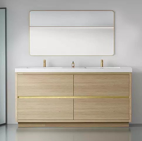 72" Freestanding Vanity with Double Sinks – Natural Oak