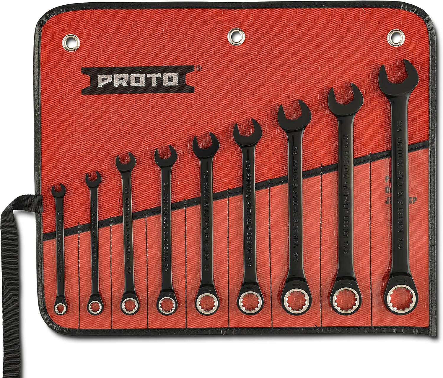 Stanley Proto JSCR-9S Proto 9-Piece Black Chrome Non-Reversible Combination Ratcheting Wrench