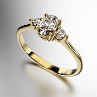 ANILLO SOLITARIO CON CUATRO GRIFAS PIEDRA OVAL Y DOS REDONDAS EN LOS EXTREMOS (MOD. A104)