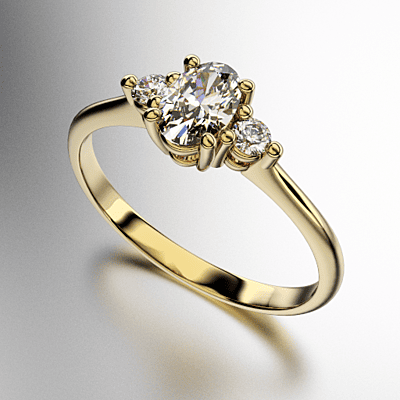 ANILLO SOLITARIO CON CUATRO GRIFAS PIEDRA OVAL Y DOS REDONDAS EN LOS EXTREMOS (MOD. A104)