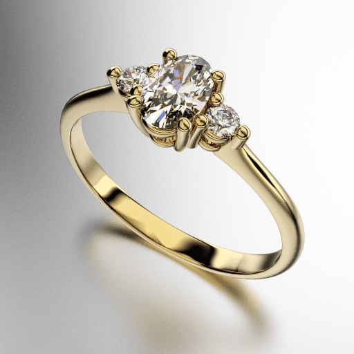 ANILLO SOLITARIO CON CUATRO GRIFAS PIEDRA OVAL Y DOS REDONDAS EN LOS EXTREMOS (MOD. A104)