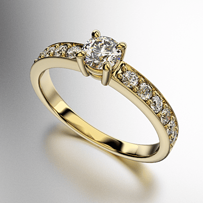 ANILLOS SOLITARIO CUERPO CINTA PIEDRA CENTRAL REDONDA CON PIEDRITAS DE COSTADO (MOD. A109)