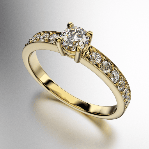 ANILLOS SOLITARIO CUERPO CINTA PIEDRA CENTRAL REDONDA CON PIEDRITAS DE COSTADO (MOD. A109)