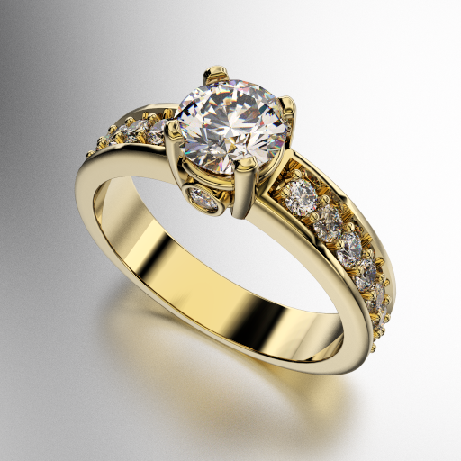 ANILLO SOLITARIO CUATRO GRIFAS GRANDE CON PIEDRAS DE COSTADO (MOD. A129)