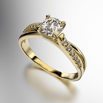 ANILLO SOLITARIO EN "X" COSTADO CON PIEDRAS REDONDAS (MOD. A133)