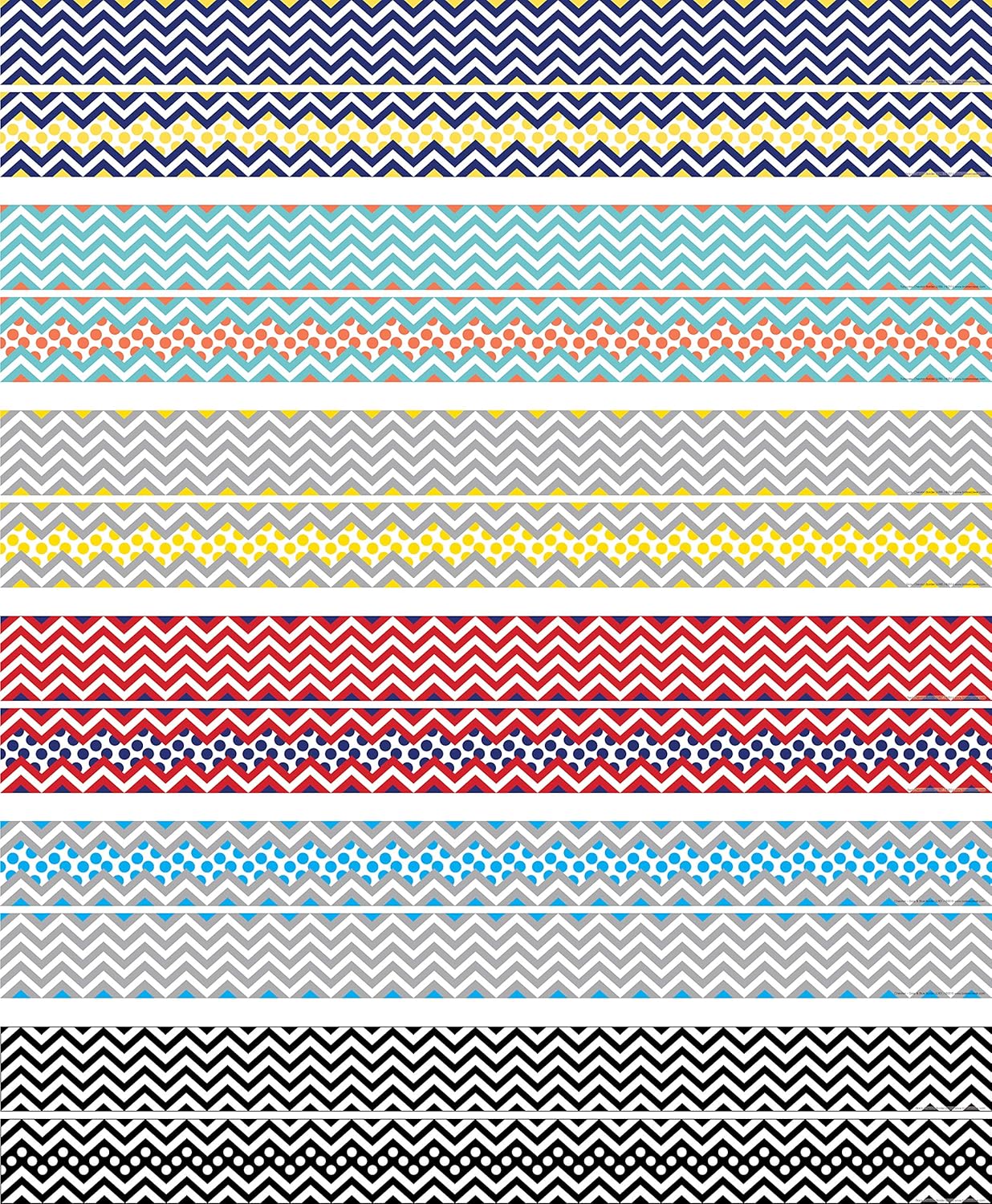 Barker Creek Double-Sided Border 6-Pack, Chevron, Multi-Design, 35' Each of 6 Colorful Sets of Double-Sided Border