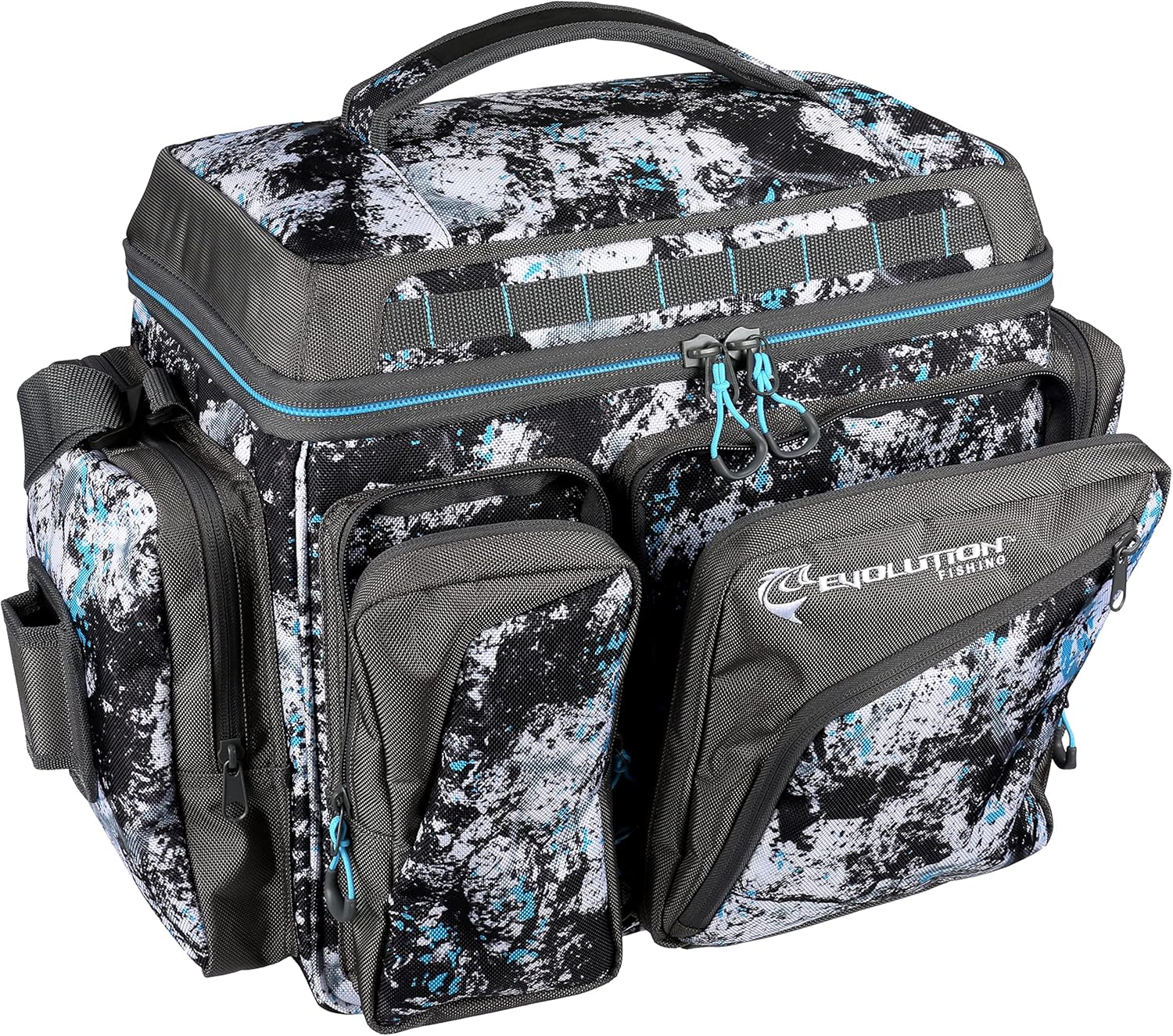 Evolution Fishing Largemouth XL 3700 Tackle Bag - 19" in, Water Camouflage, Outdoor Carry Bag w/ 3 Fishing Trays